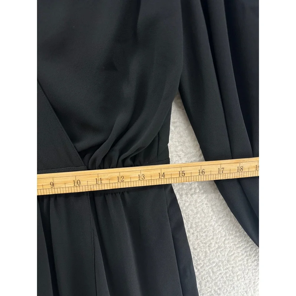 Vintage‎ Pierre Cardin Black Midi Dress Size 12 Bishop Sleeve V Neck Wrap Style